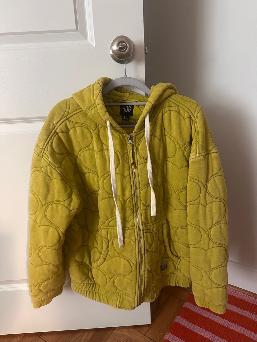 BDG Lime Quilted Zip Hoodie